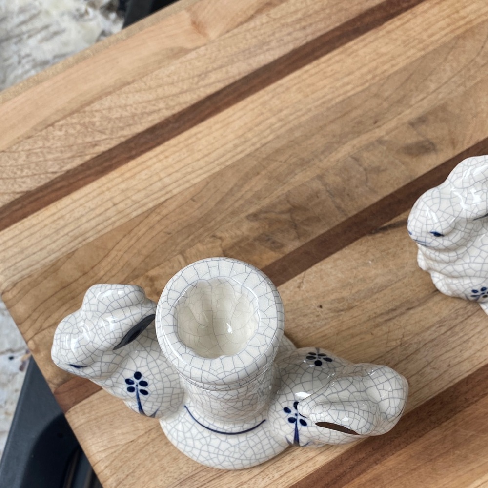 White and Blue Rabbit Candle Holders - Picture 5 of 5